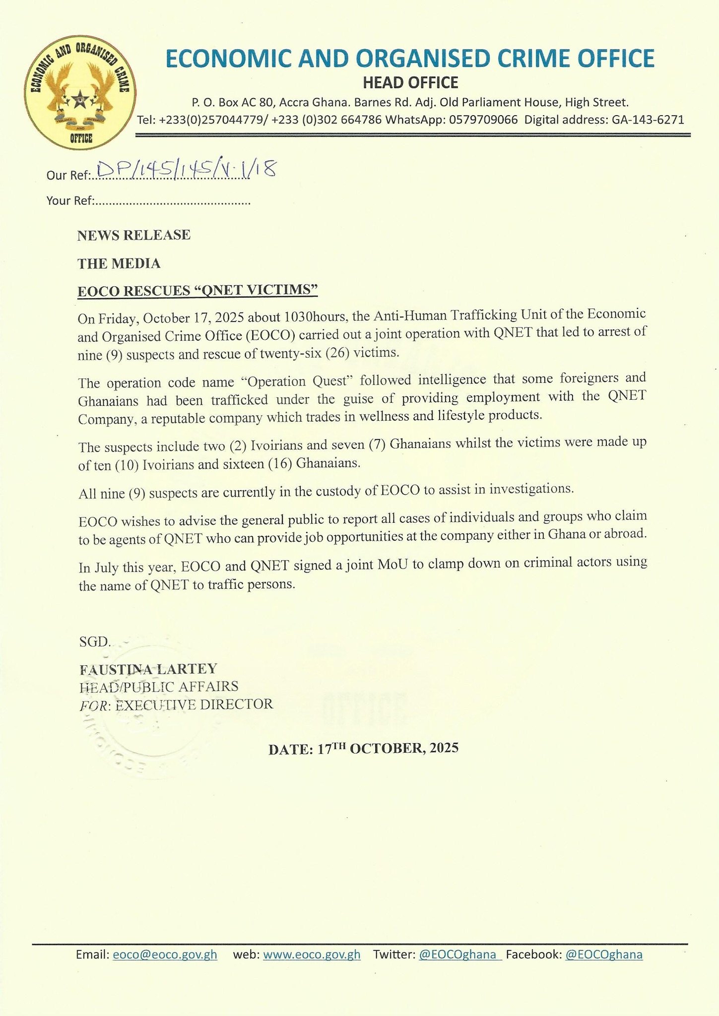 EOCO RECUES QNET VICTIM