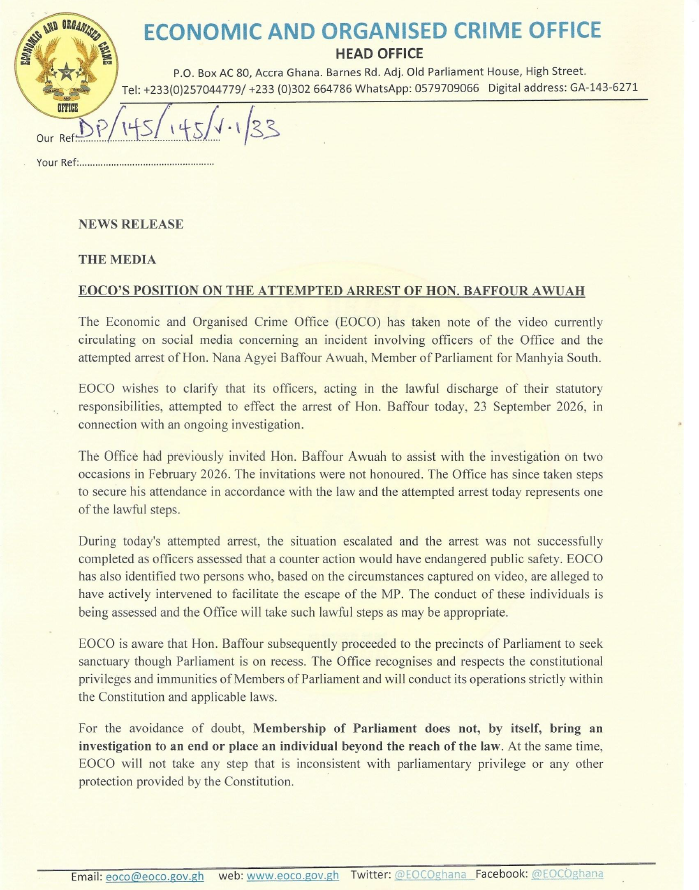 EOCO POSITION ON BAFFUOR AWUAH