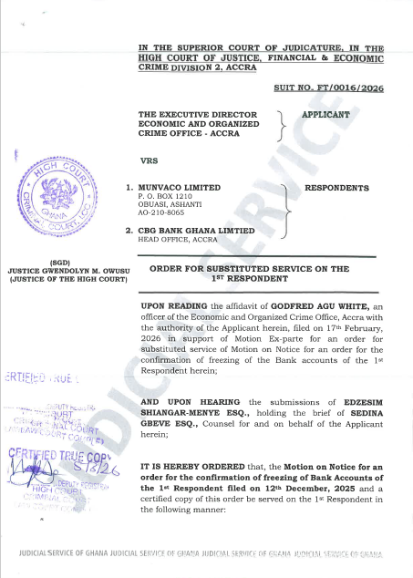 MUNVACO ORDER FOR SUBSTITUTED SERVICE