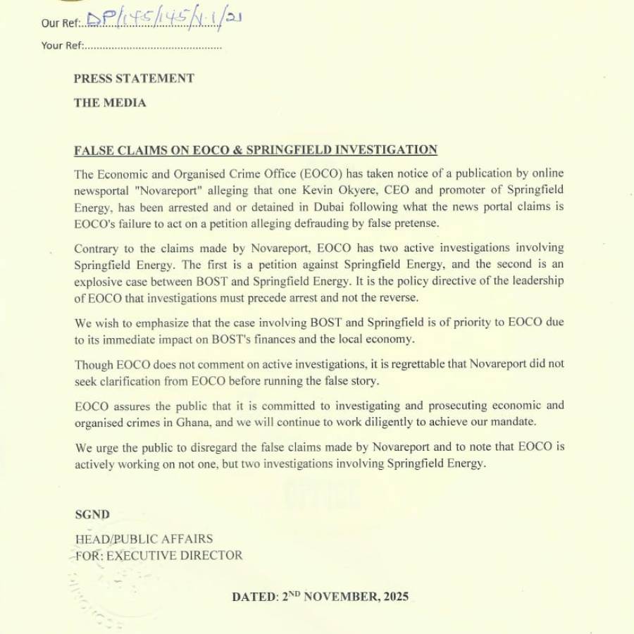 PRESS RELEASE - FALSE CLAIMS ON EOCO & SPRINGFIELD INVESTIGATION