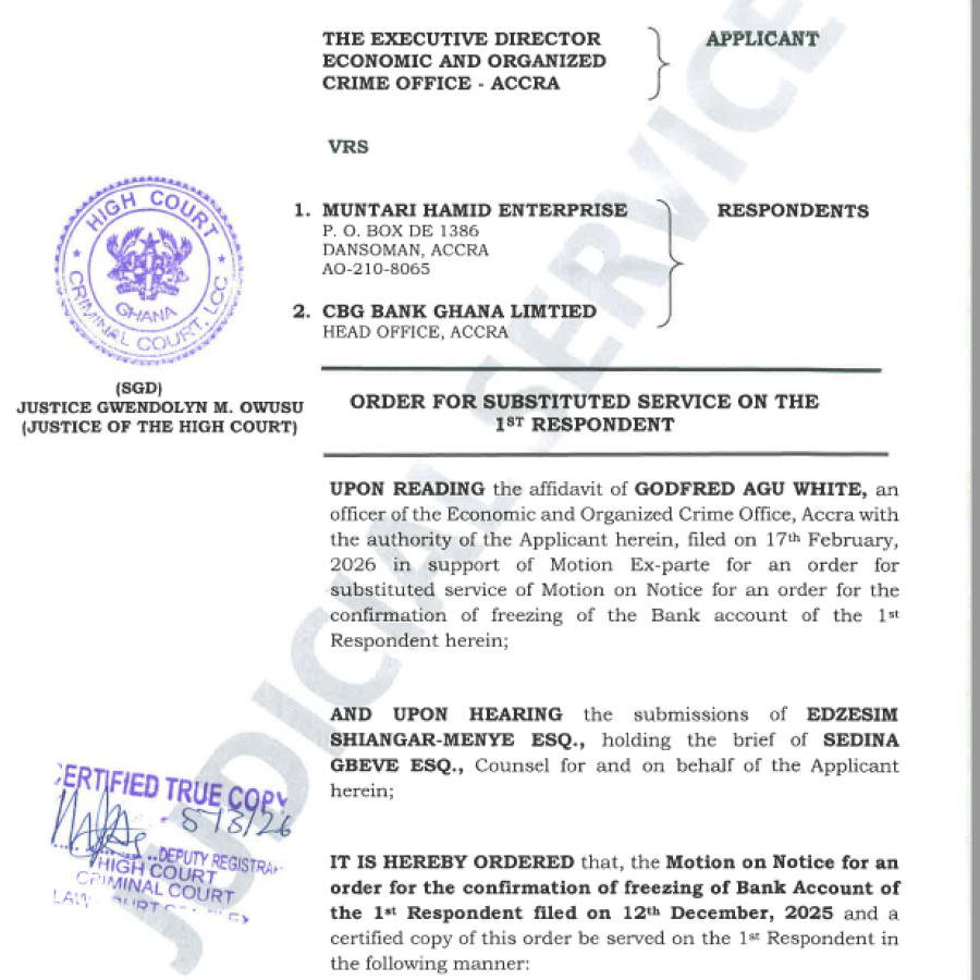 ORDER FOR SUBSTITUTED SERVICE (EOCO VRS. MUNTARI HAMID  ENTERPRISE AND OTHERS)