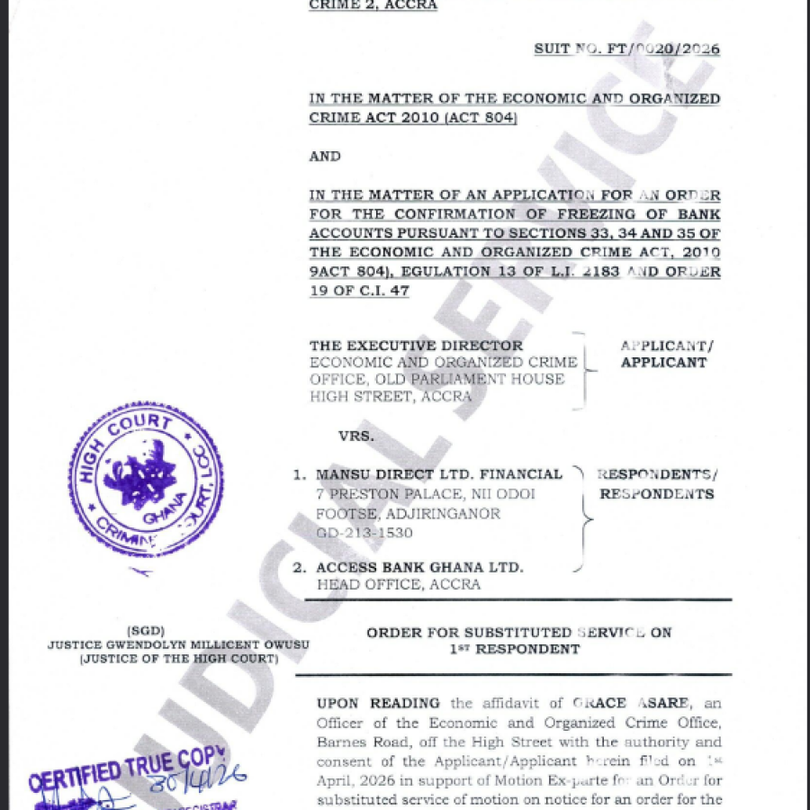 ORDER FOR SUBSTITUTED SERVICE (EOCO VRS. MANSO DIRECT LTD. FINANCIAL AND OTHERS)