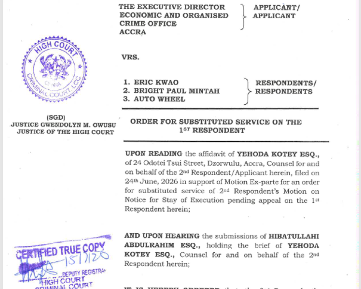 ORDER  FOR SUBSTITUTED SERVICE  (EOCO VRS ERIC OTHERS)